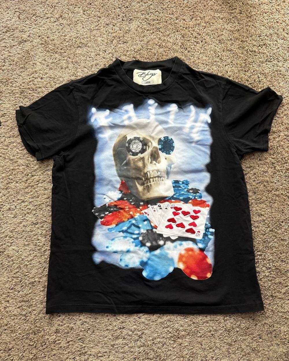 MENS BKYS THE FAITH TEE Black Skull poker card L size
